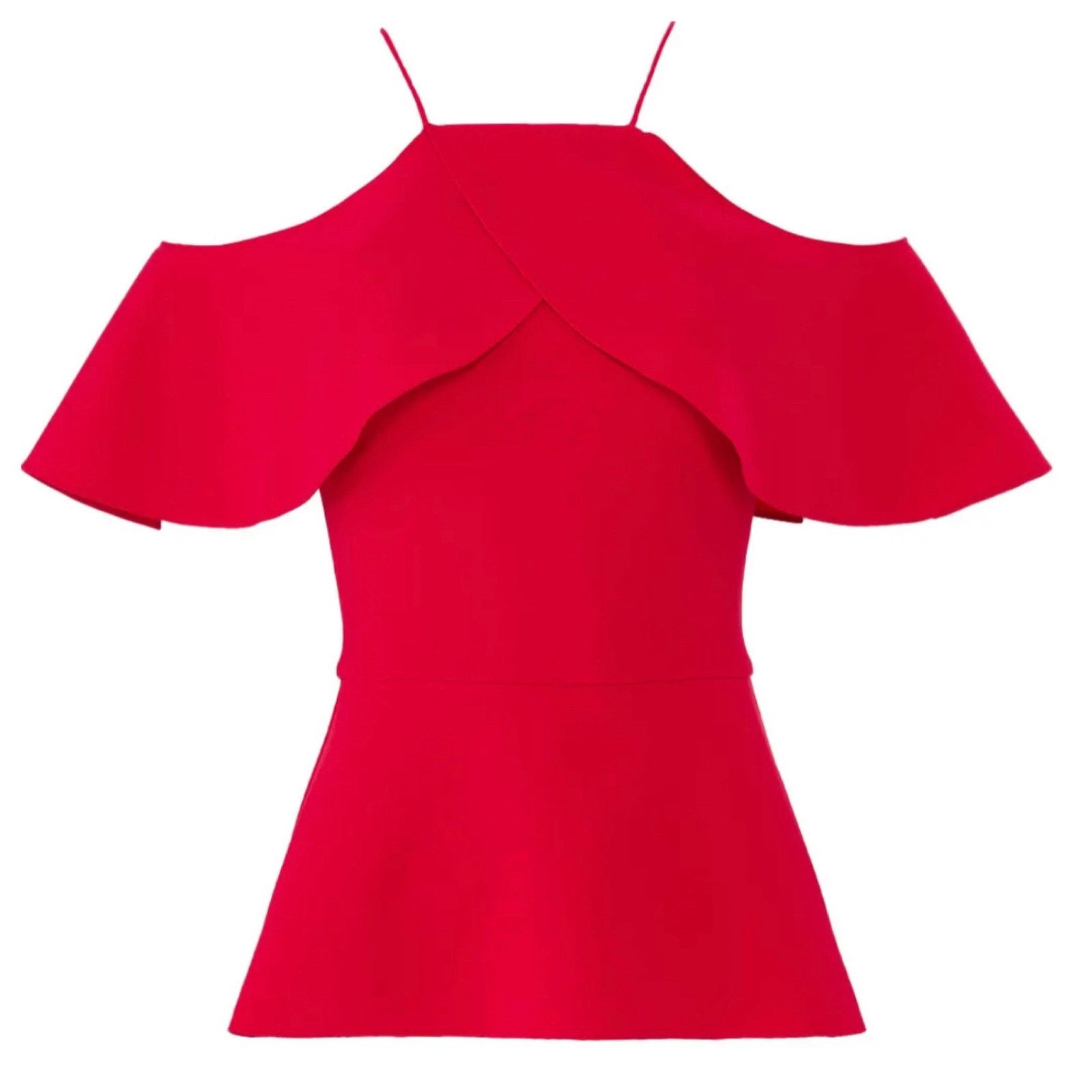 Christian Siriano Ruffled Off-The-Shoulder Peplum Top Red, Women's (Size XS)