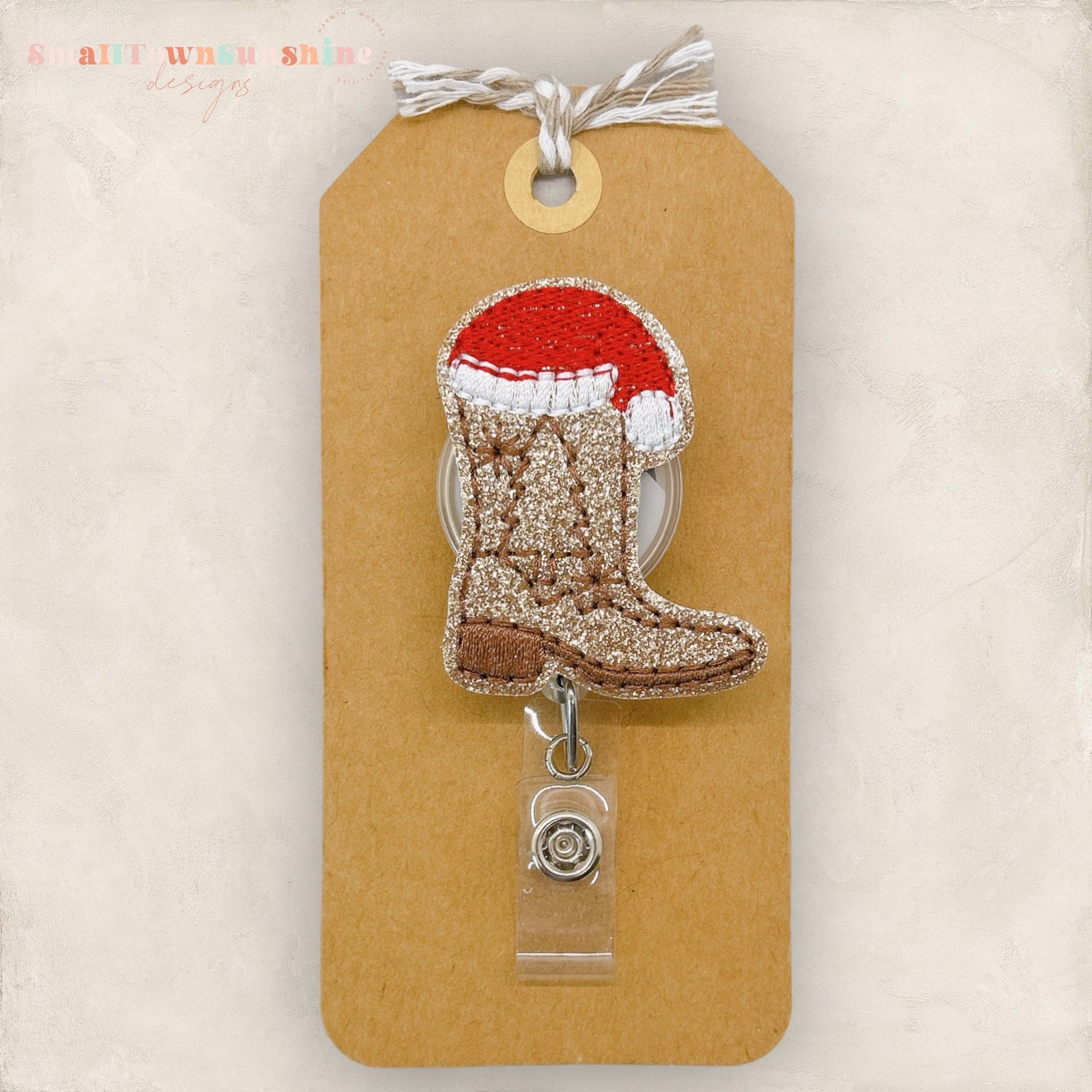 Christmas Cowboy Boot Badge Reel, Western Retractable Holder, Teacher Lanyard, Nurse Buddy