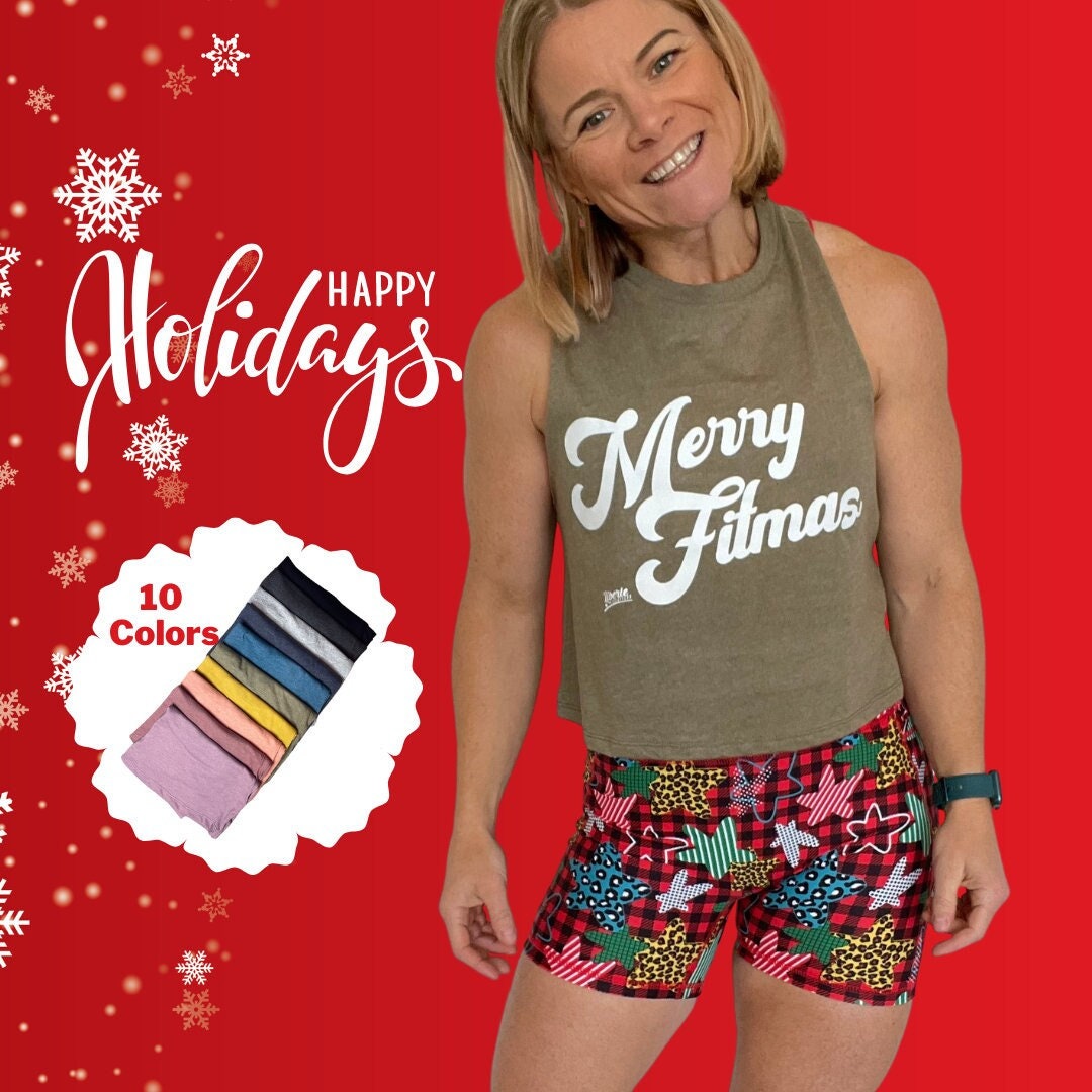 Christmas Tank Top For Women, Merry Fitmas Top, Holiday Workout Tank, Crossfit Crop Activewear, Gym Tank, Holiday Running