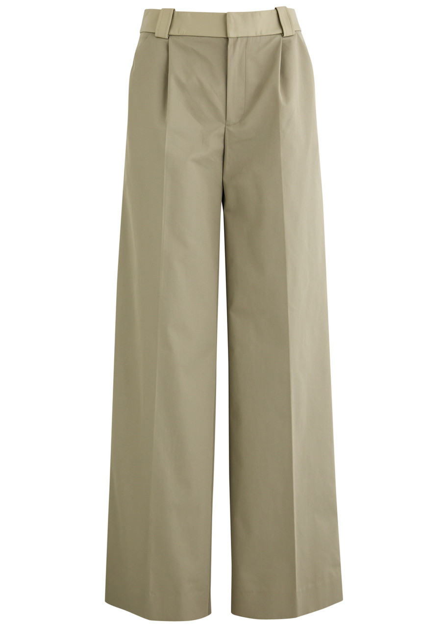 Christopher Esber Leather-trimmed Wide-leg Cotton-blend Trousers - Beige - 8 (UK8 / S)