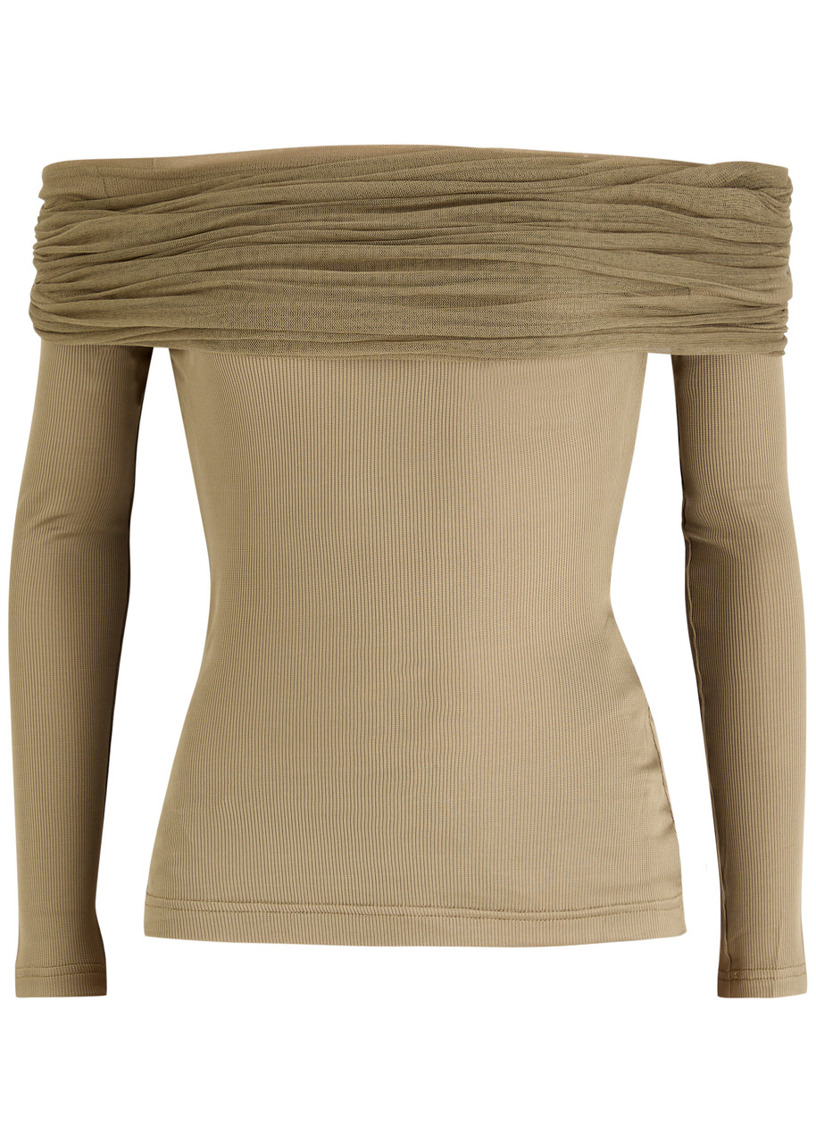 Christopher Esber Sonora Veiled Off-the-shoulder Stretch-jersey top - Beige - 8 (UK8 / S)