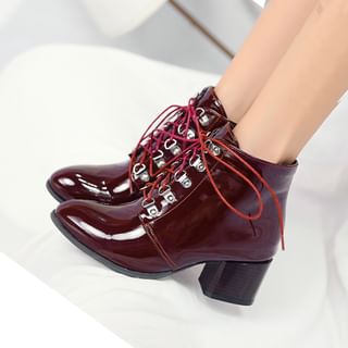 Chunky Heel Lace-Up Short Boots