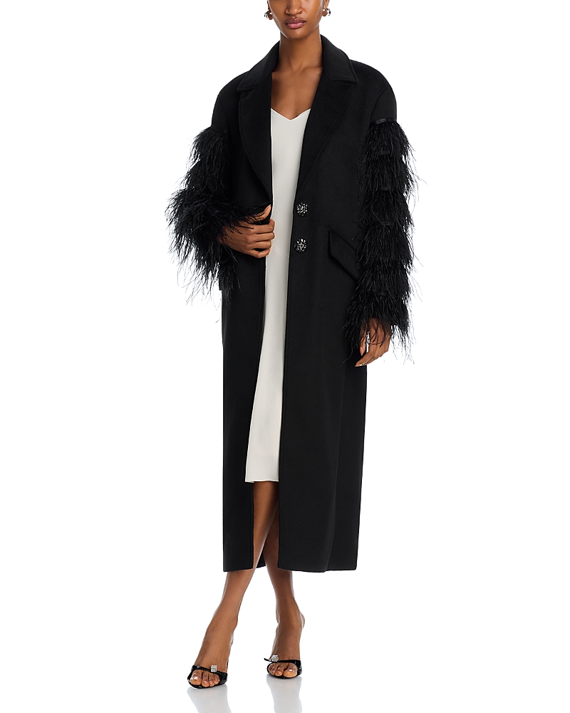 Cinq a Sept Ali Faux Feather Sleeve Long Coat