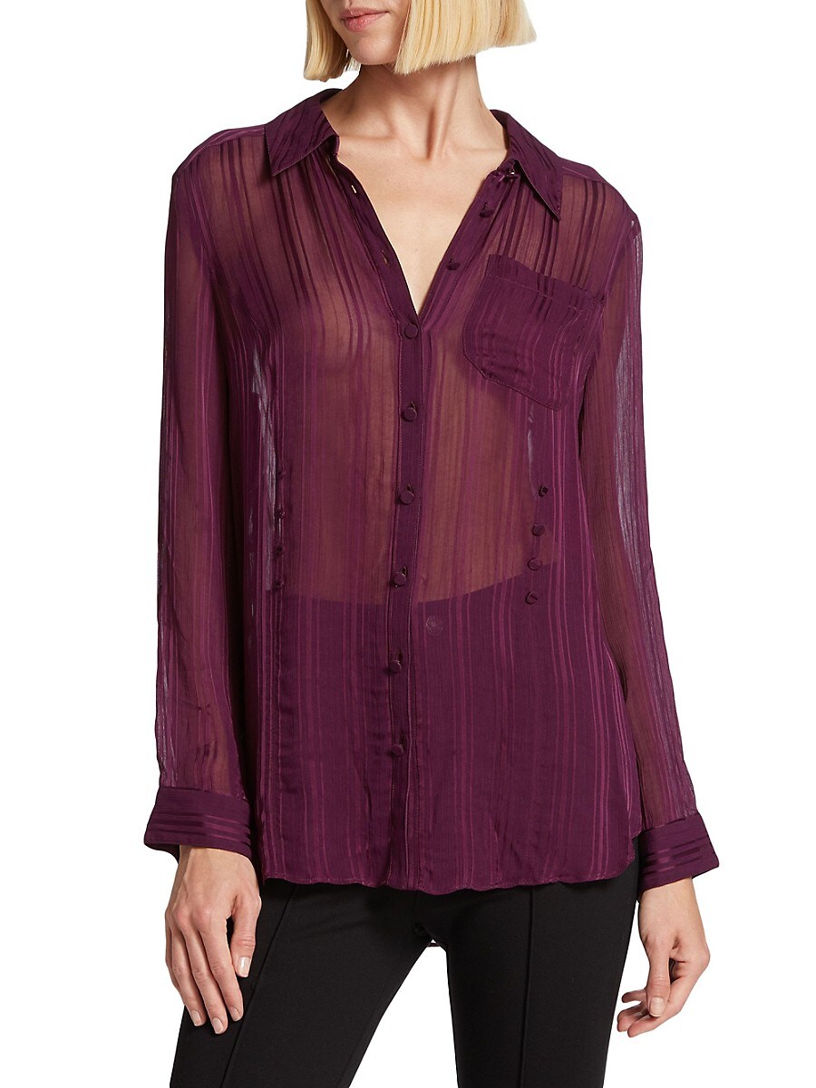 Cinq à Sept Women's Kandice Striped Chiffon Sheer Shirt - Dark Fig - Size M