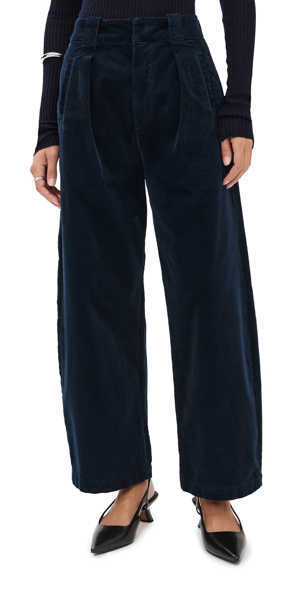 Citizens of Humanity Cara Cropped Pleated Corduroy Trousers Navy 30