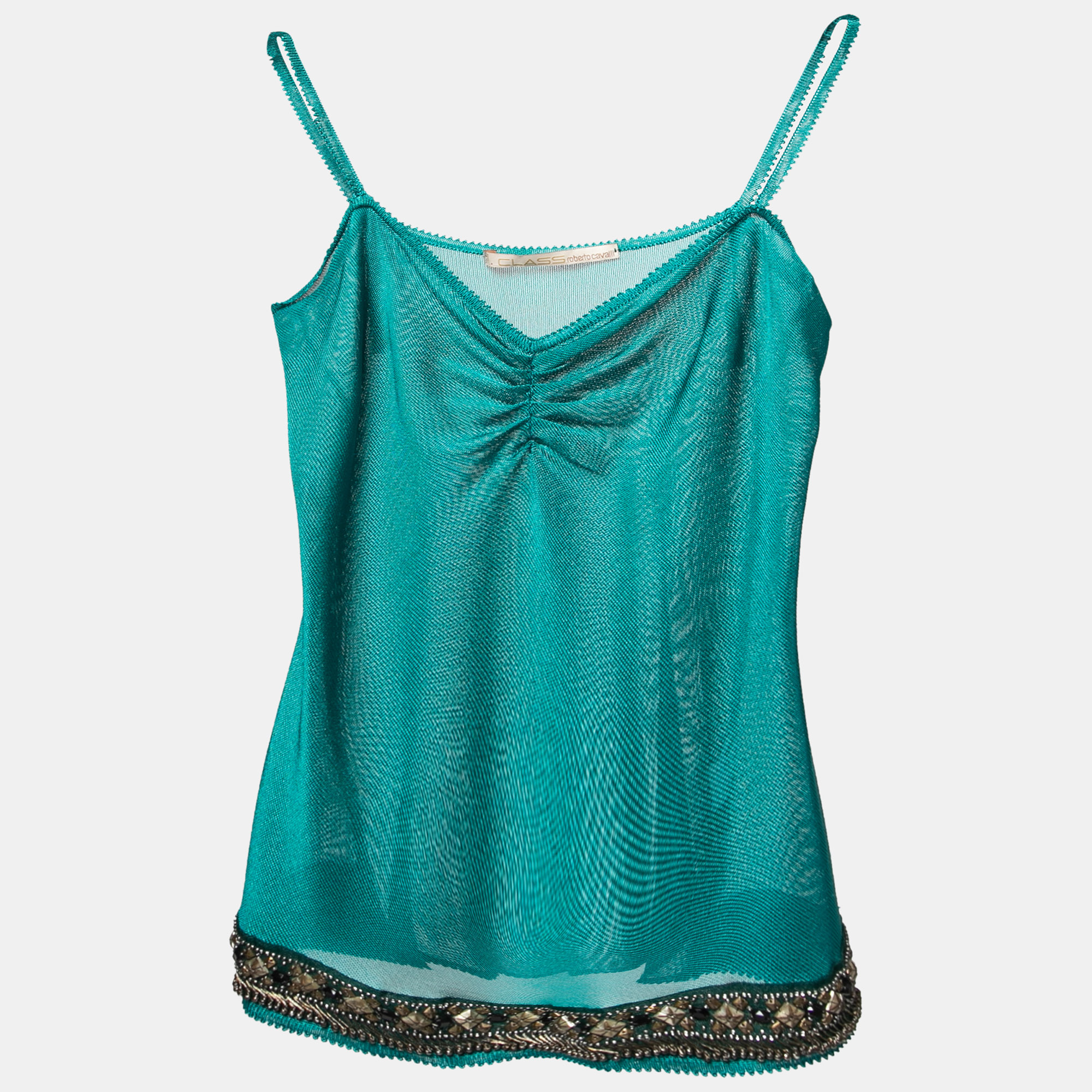 Class by Roberto Cavalli Teal Blue Knit Embellished Hem Camisole M