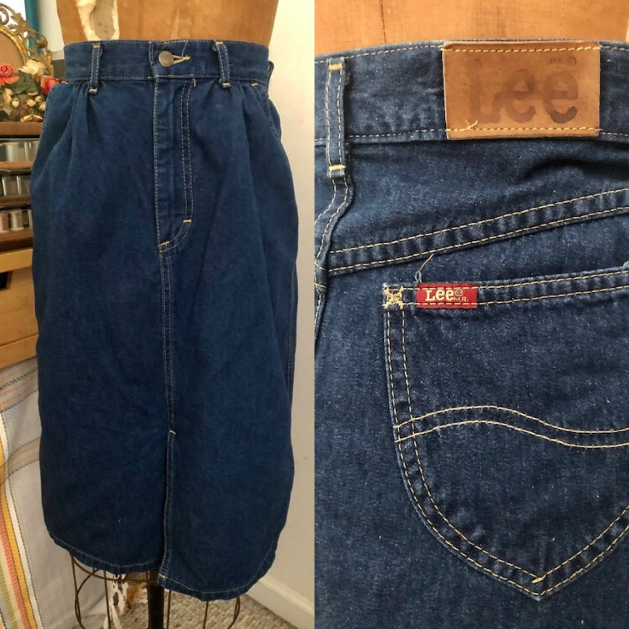 Classic 1980S Lee High Waisted Denim Skirt 26W