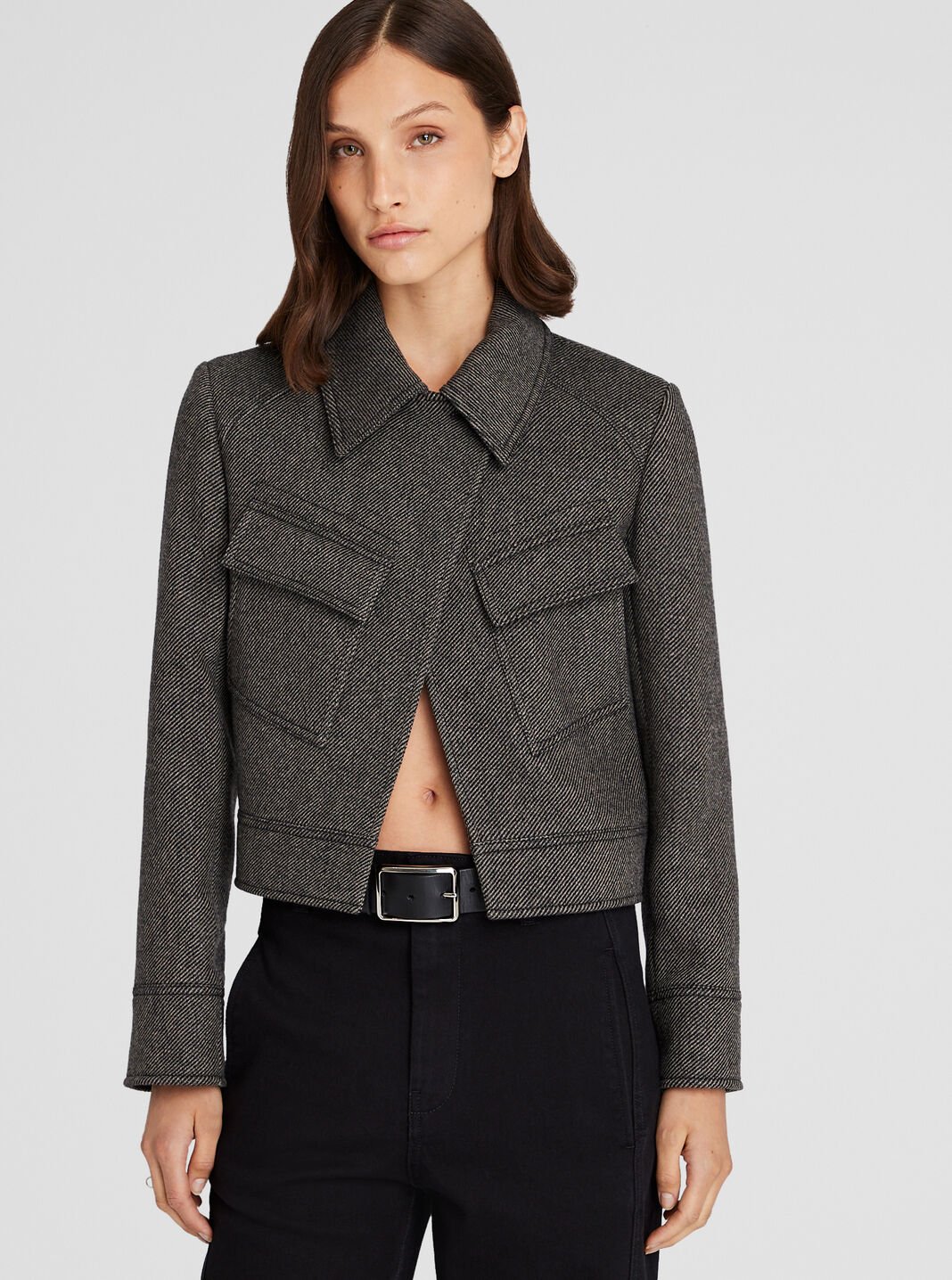 Club Monaco Cropped Wool Utility Jacket - Brown Mix