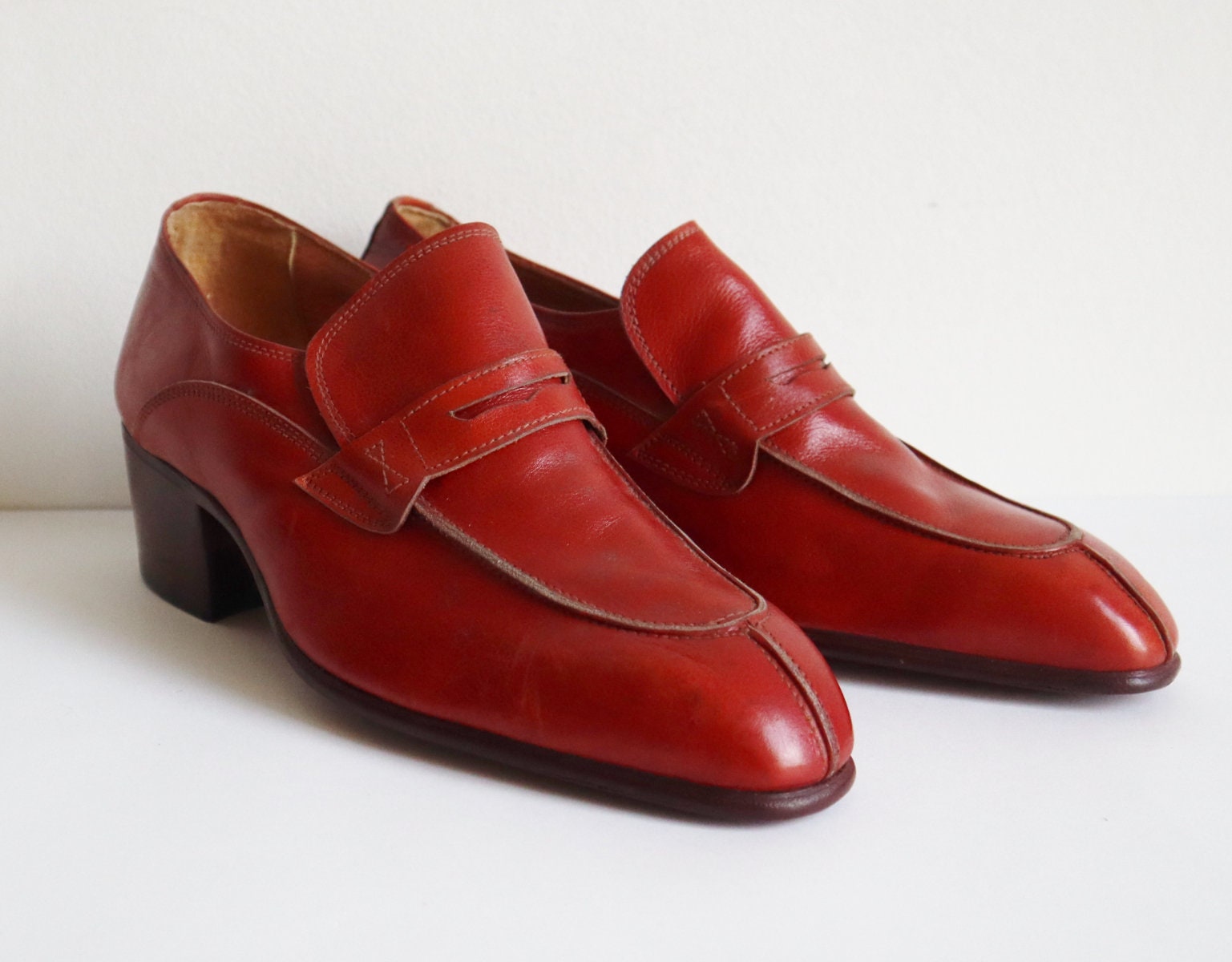 Cognac Brown Deadstock Vtg. Leather Heeled Loafers // Super Sport Size 39 Made in Italy