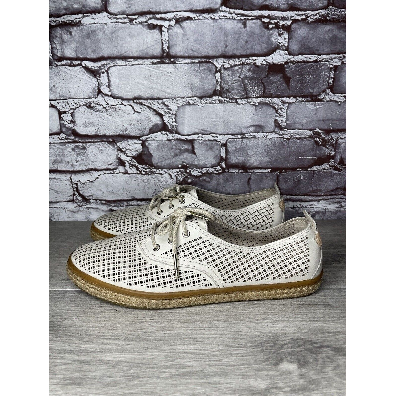 Cole Haan Ivory Leather Perforated Espadrilles Comfort Shoes in White, Women's (Size 8.5)