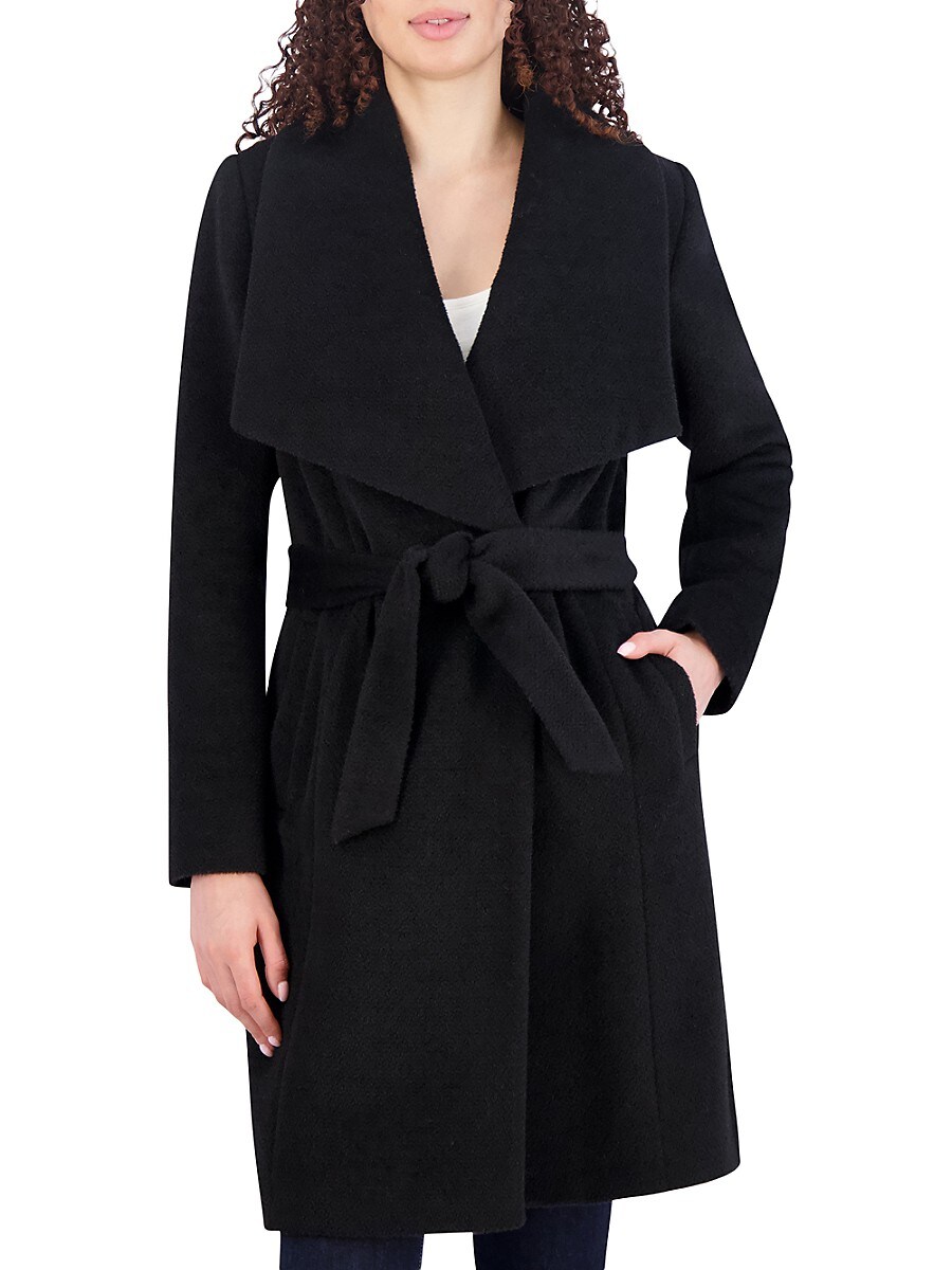 Cole Haan Women's Belted Wool Blend Wrap Coat - Black - Size 14