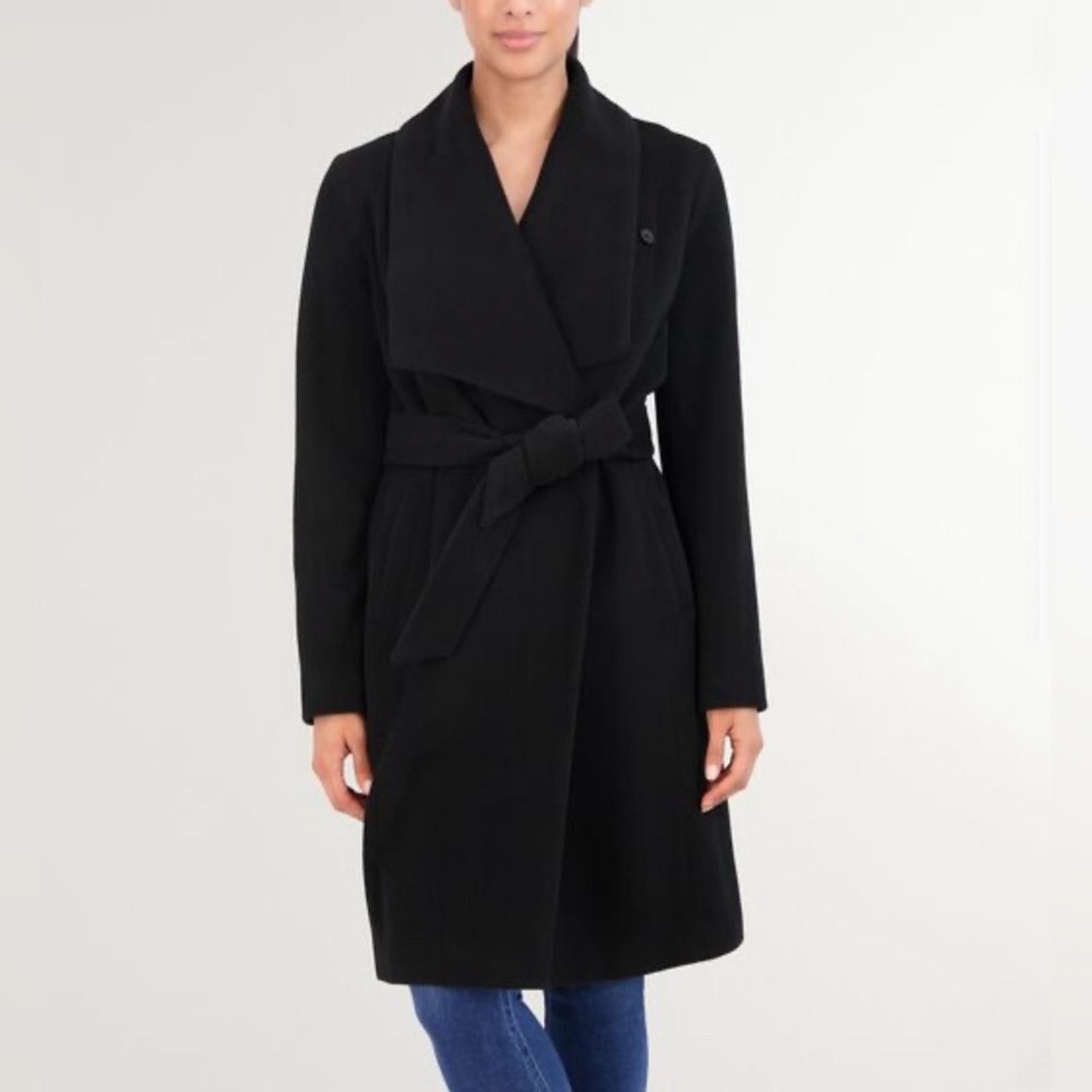 Cole Haan Women's Belted Wrap Coat - Size: 10 in Black (Size Large)