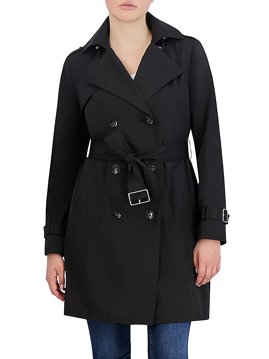 Cole Haan Women's Double Breasted Hood Trench Coat - Black - Size XL