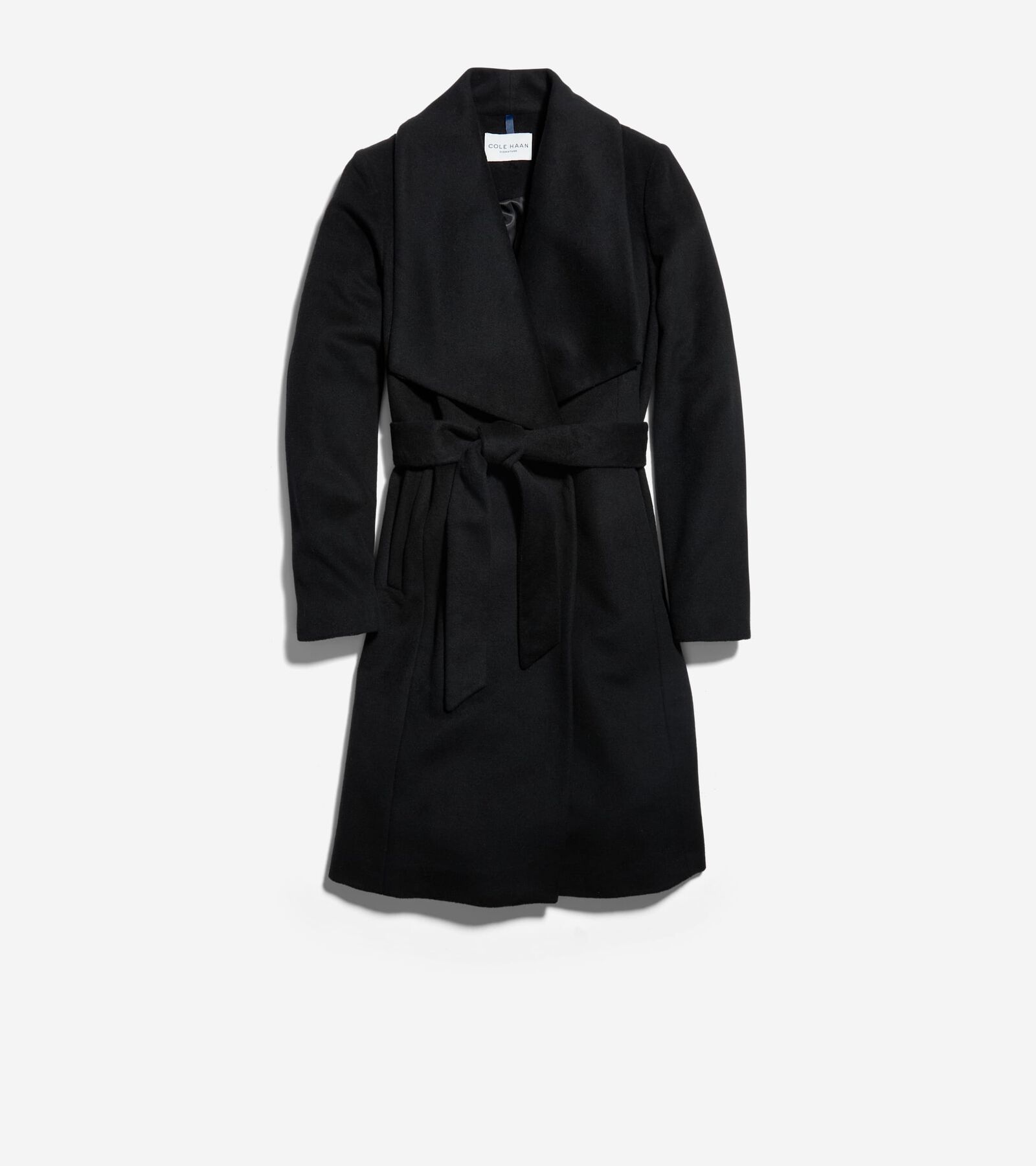 Cole Haan Women's Long Wool Wrap Coat - Black Size 12