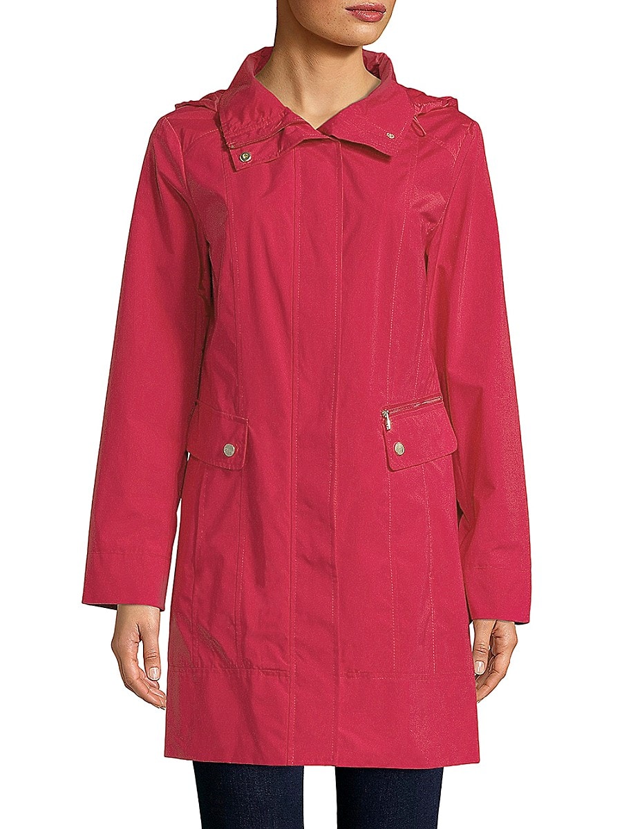 Cole Haan Women's Packable Raincoat - Red - Size XL