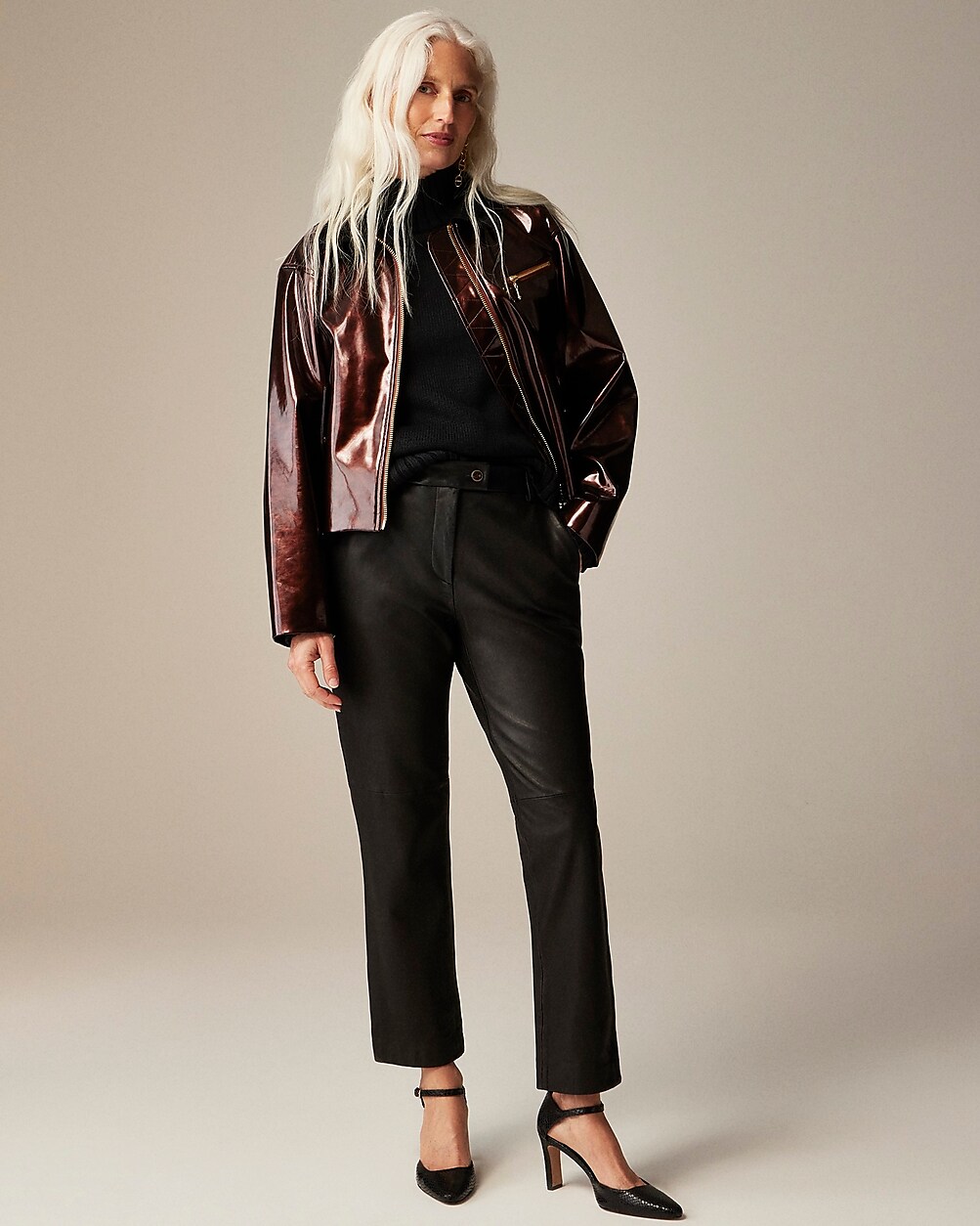 Collection cropped straight-leg pant in leather