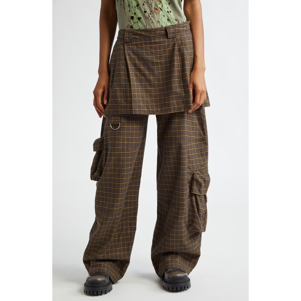 Collina Strada Lawn Plaid Skirt Overlay Cargo Pants in Charcoal Plaid at Nordstrom, Size X-Small