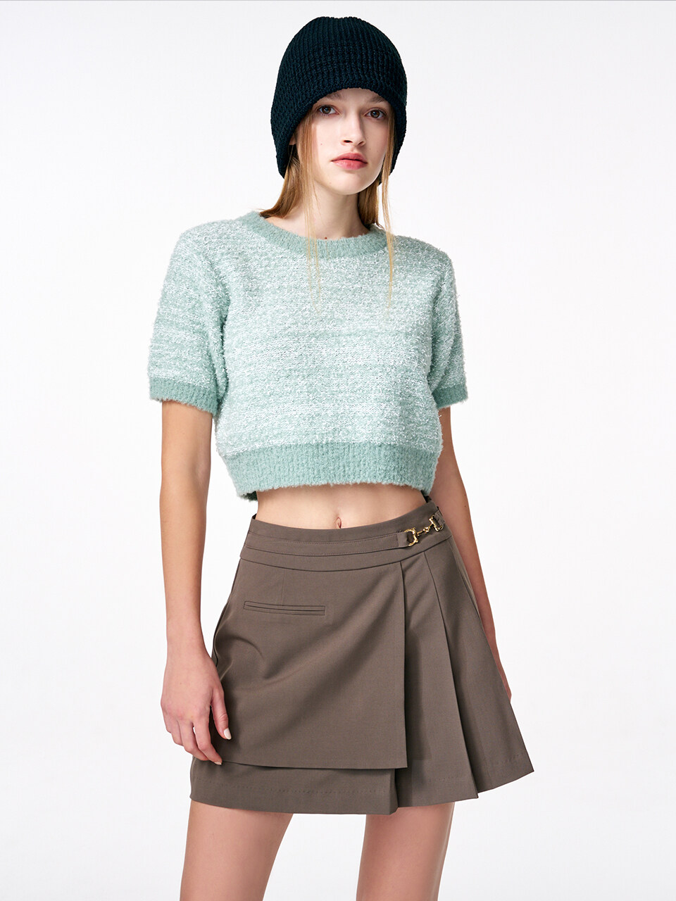 Color Blend Short Sleeve Knit Top - Mint