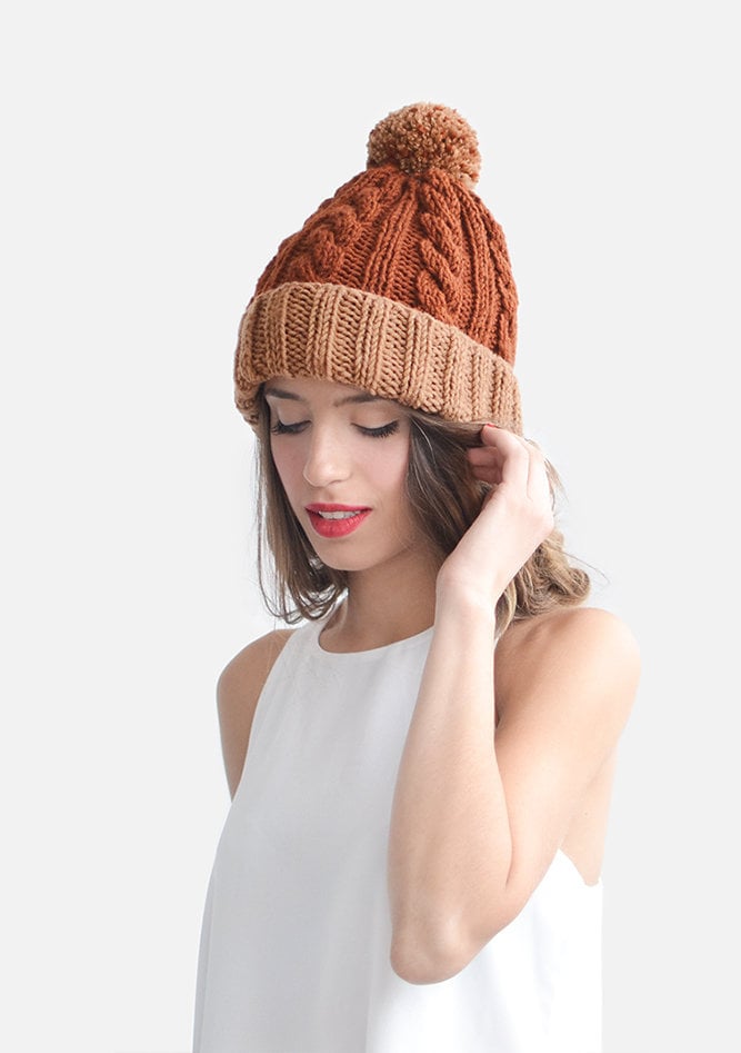 Color Block Beanie in Copper & Burnt Orange, Customizable Hat, Womens Winter Two Tone Beanie, Custom Bobble Hat The