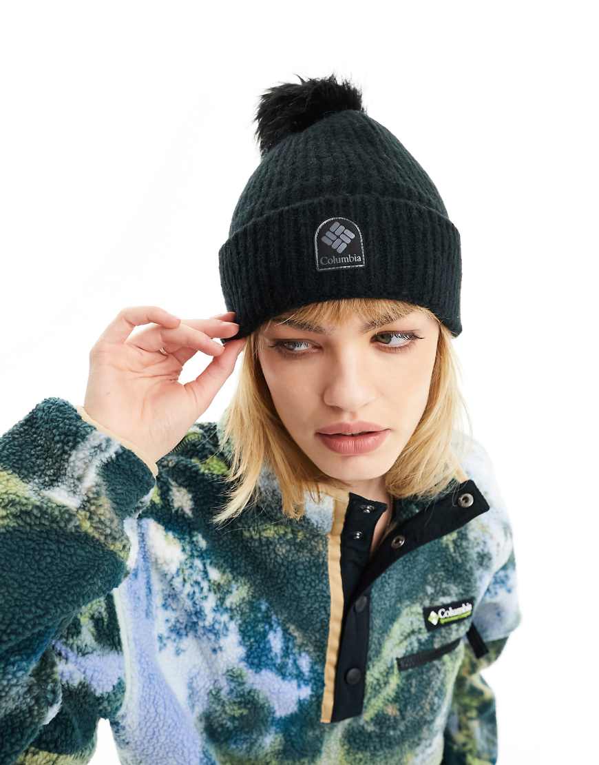 Columbia Winter Blur pom pom beanie in black