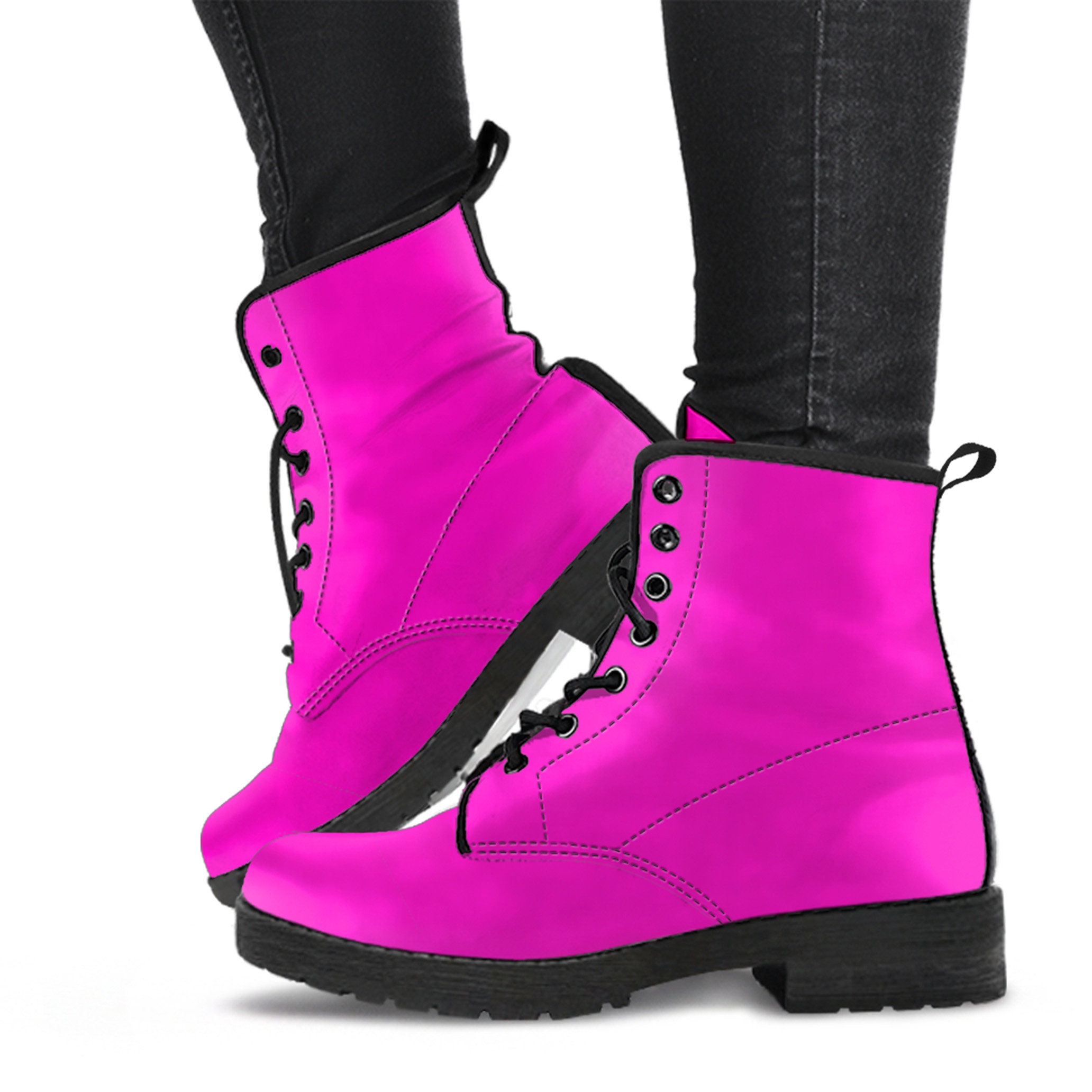 Combat Boots Women's Hot Pink Leather Mother's Day Gifts For Cute Shoes Platform