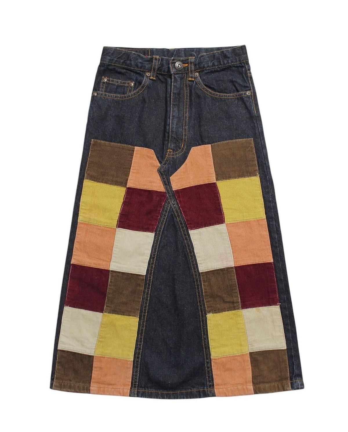 Comme Des Garcons x Hysteric Glamour Du Courage Patchwork Corduroy Denim Skirts ( Bebe Co ) in Brown/Yellow, Women's (Size 31)