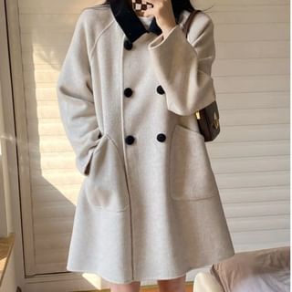 Contrast Collar Double-Breasted Coat