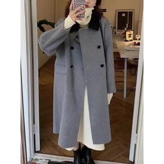 Contrasted Double-Breasted Wool Coat