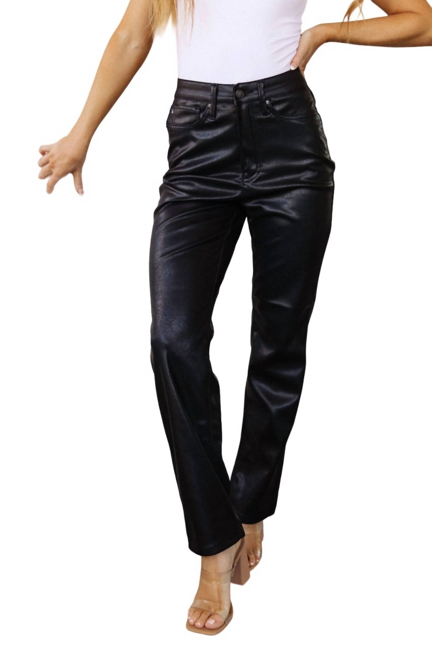 Control Top Faux Leather Pants In Black