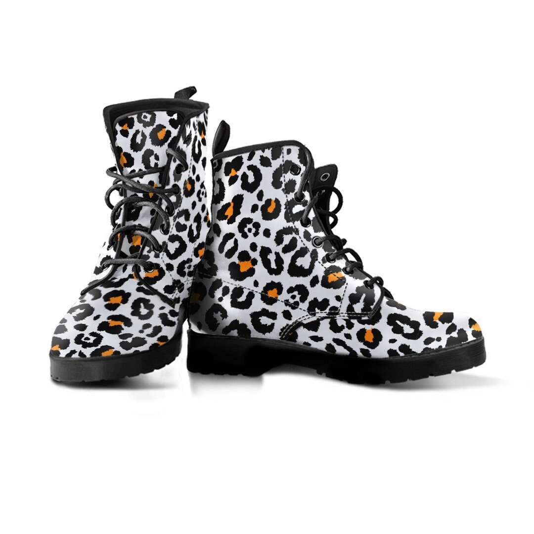 Cool Leopard Print Boots, Shoes, Womens Vegan Leather Combat Leo Boot, Snow Rain Casual Boots Women