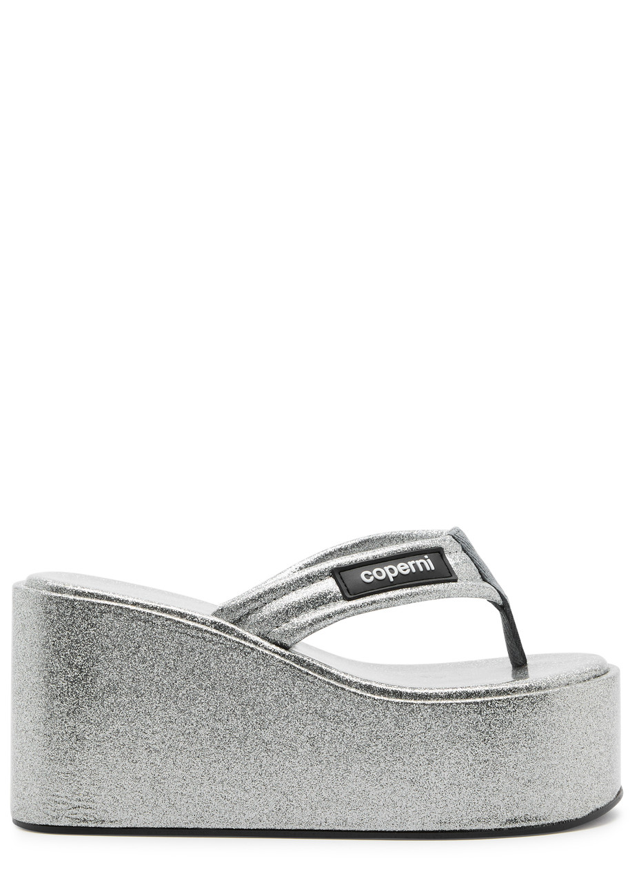 Coperni 90 Glittered Platform Wedge Sandals - Silver - 36 (IT36 / UK3)