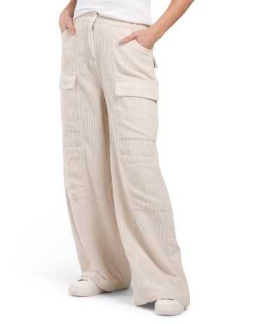 Cord Wide Leg Cargo Pants for Women | Polyester/Spandex