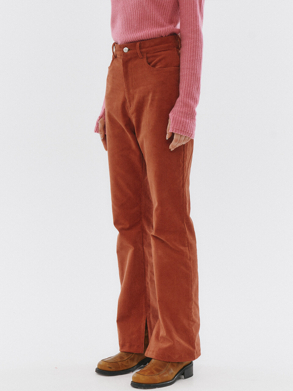 Corduroy High Waist Bootcut Pants (Brick)