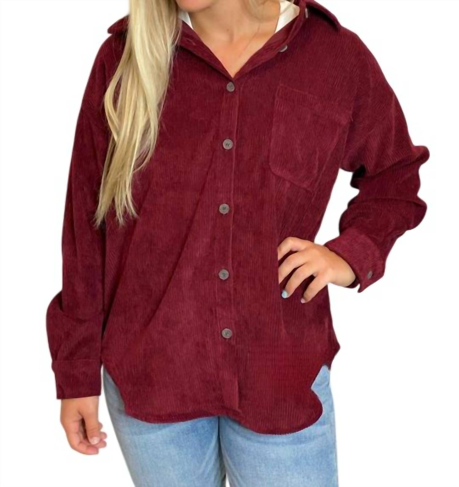 Corduroy Shacket In Merlot