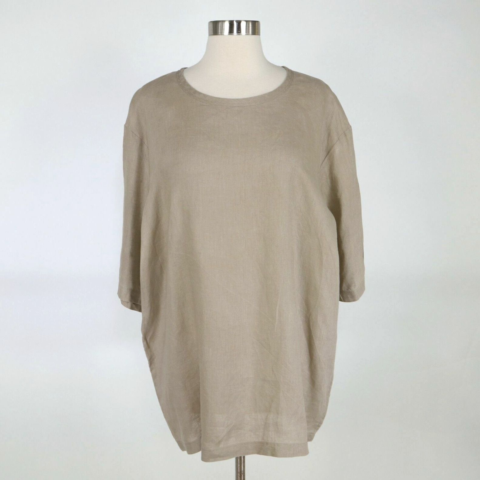 Cos Tunic Top Blouse Hemp Womens XL Taupe Beige Oversized Relaxed Lagenlook in White