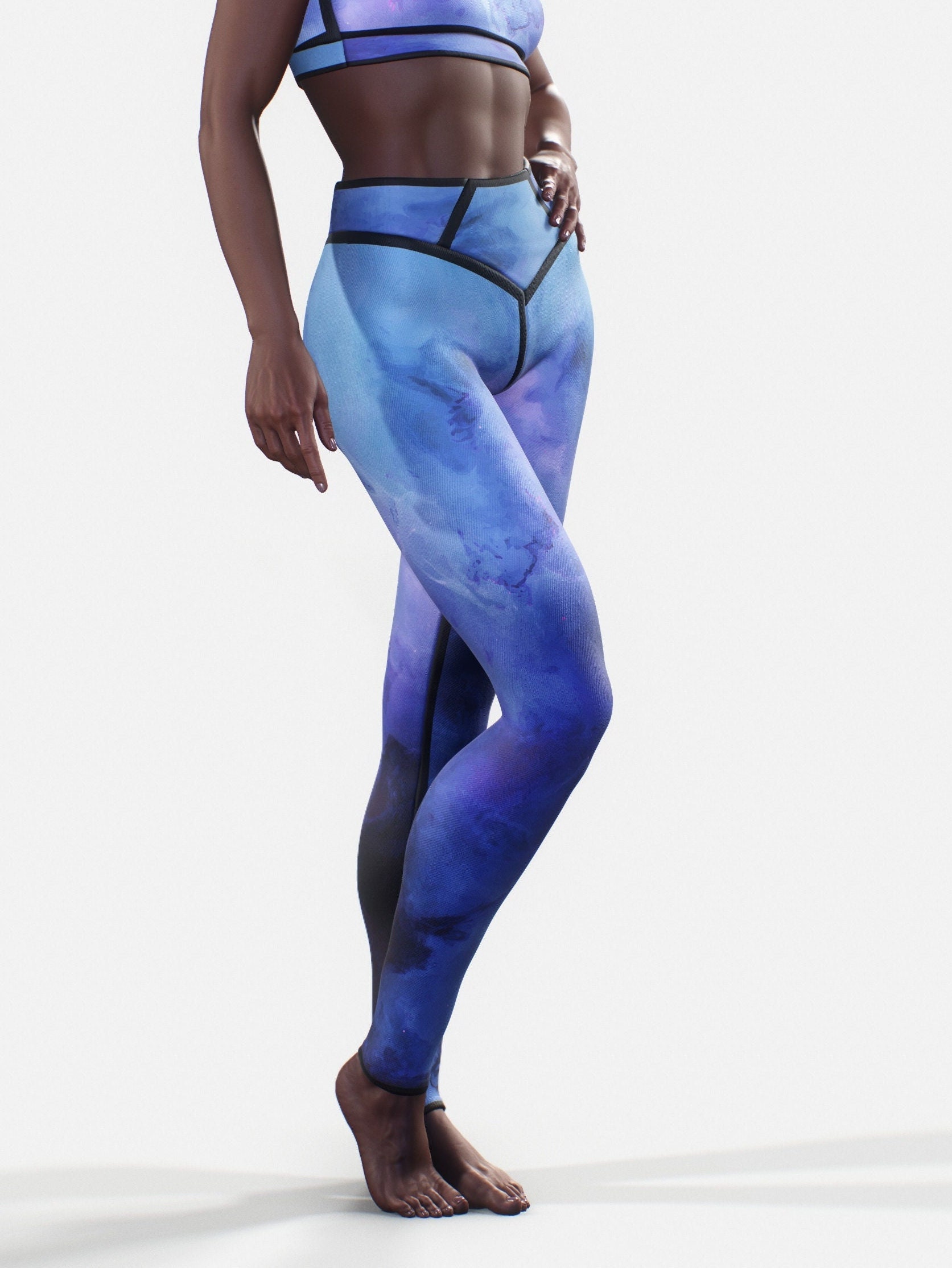 Cosmic Consciousness Shaping Leggings | Blue Celestial Space Stars Printed Clothing Women Activewear Sculpting Sportswear Galaxy Yoga Pants