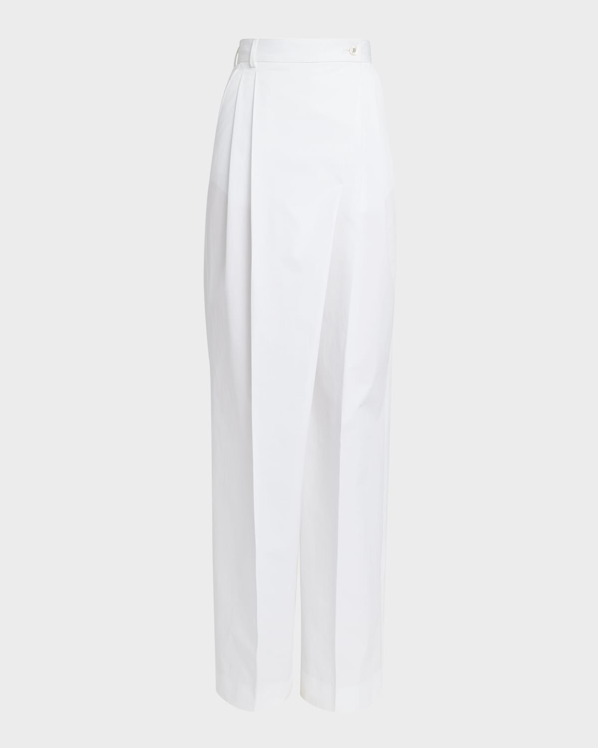 Cotton Popeline Flared Wide-Leg Pants with Frontal French Pockets