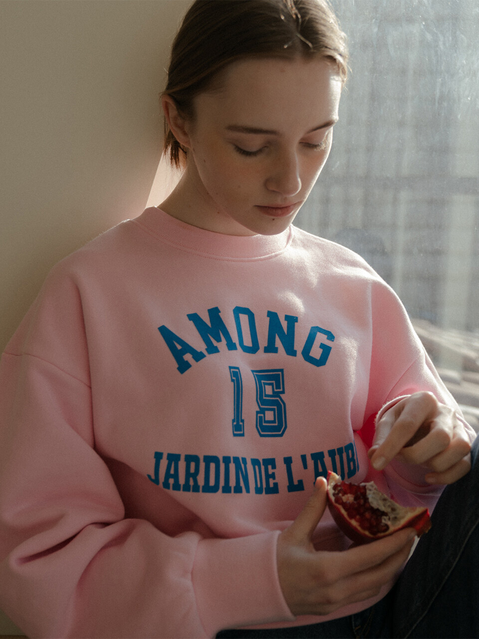 Cotton Velvet Lettering Sweatshirt [PINK]