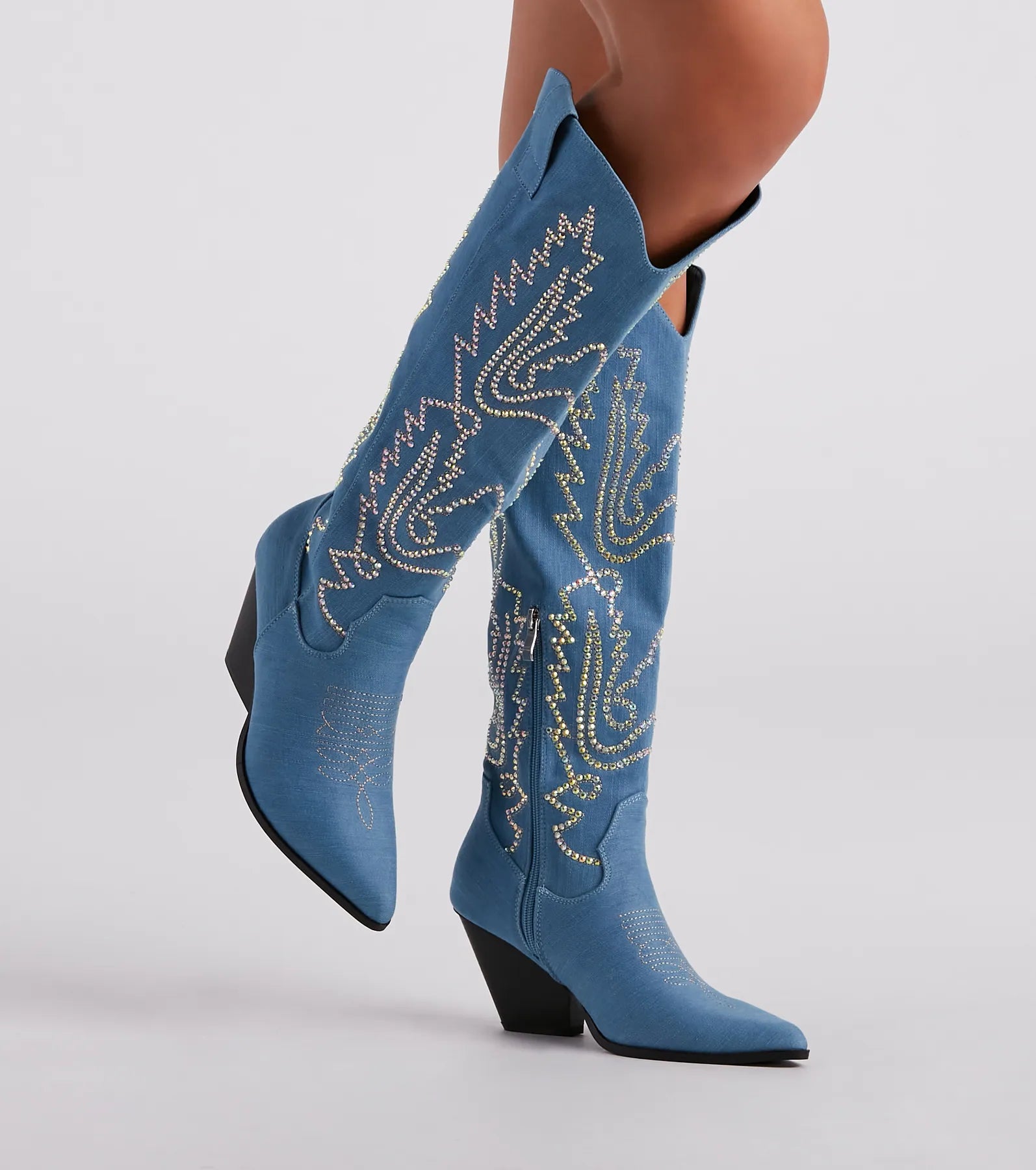 Country Digs Denim Rhinestone Cowboy Boots