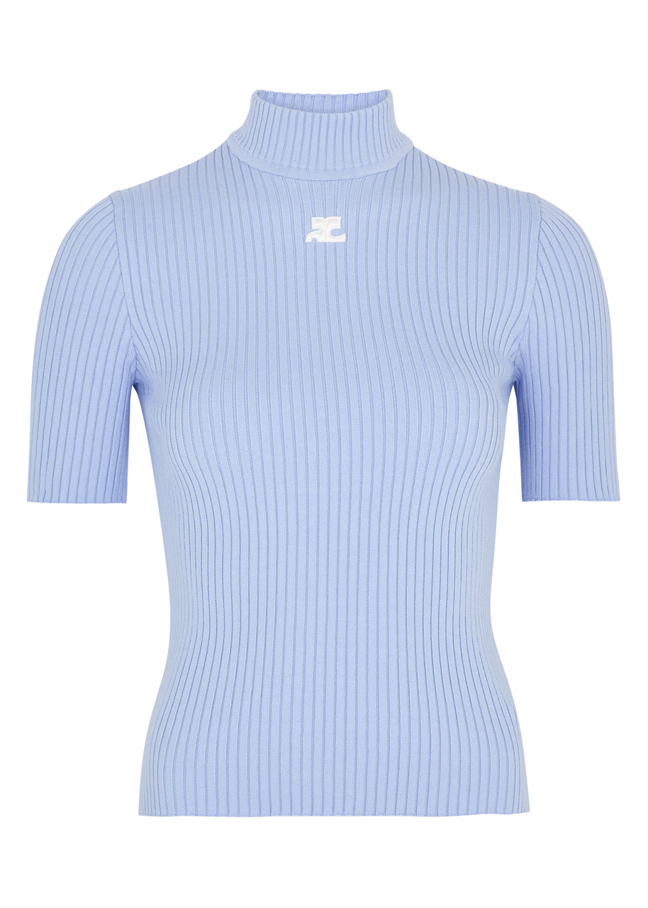 Courrges Logo Ribbed-knit top - Light Blue - M