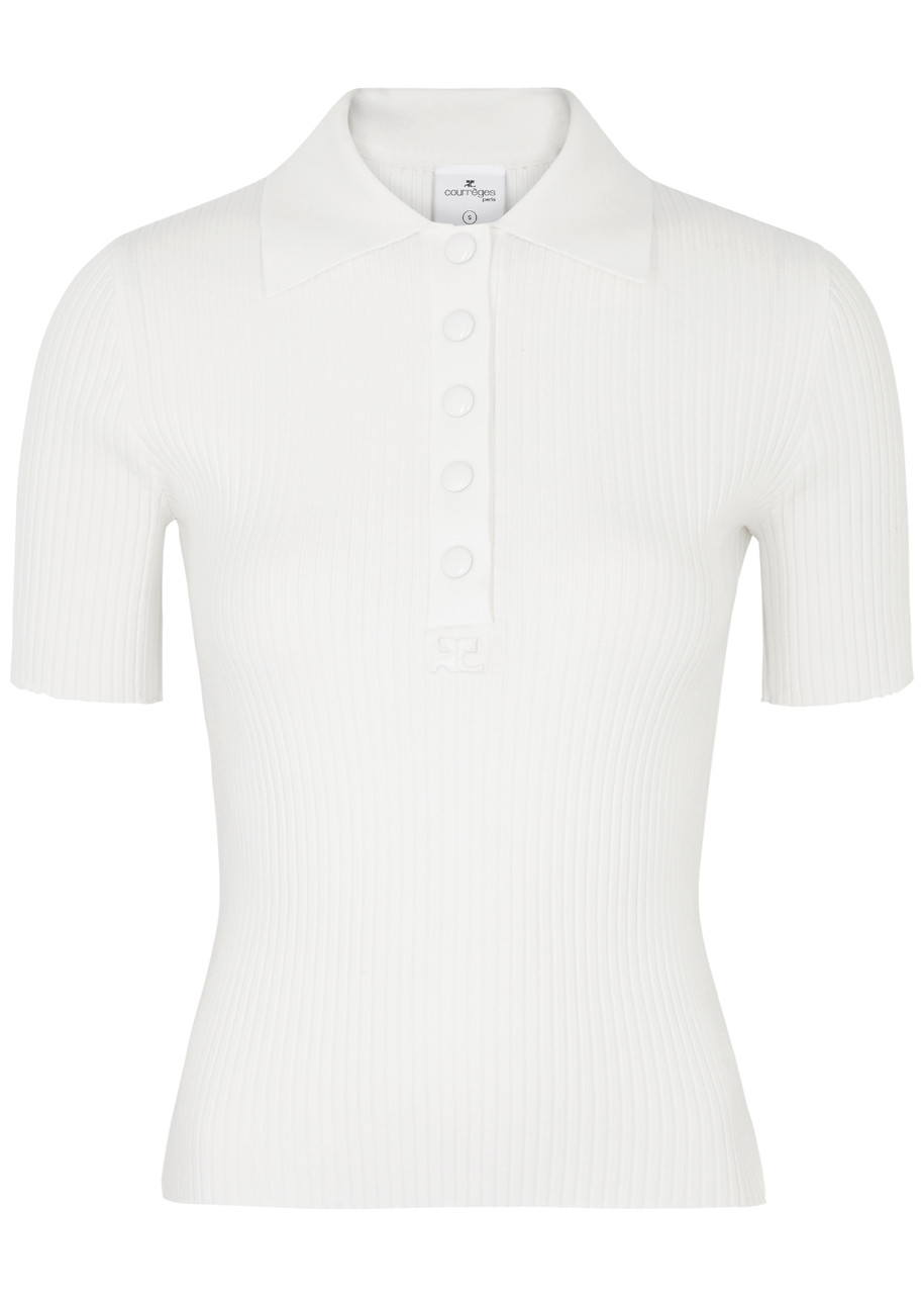 Courrges Ribbed-knit Polo top - White - S (UK8-10 / S)