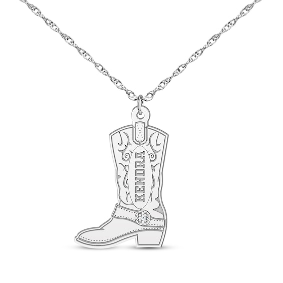 Cowboy Boot Diamond Accent Necklace 10K White Gold 18"