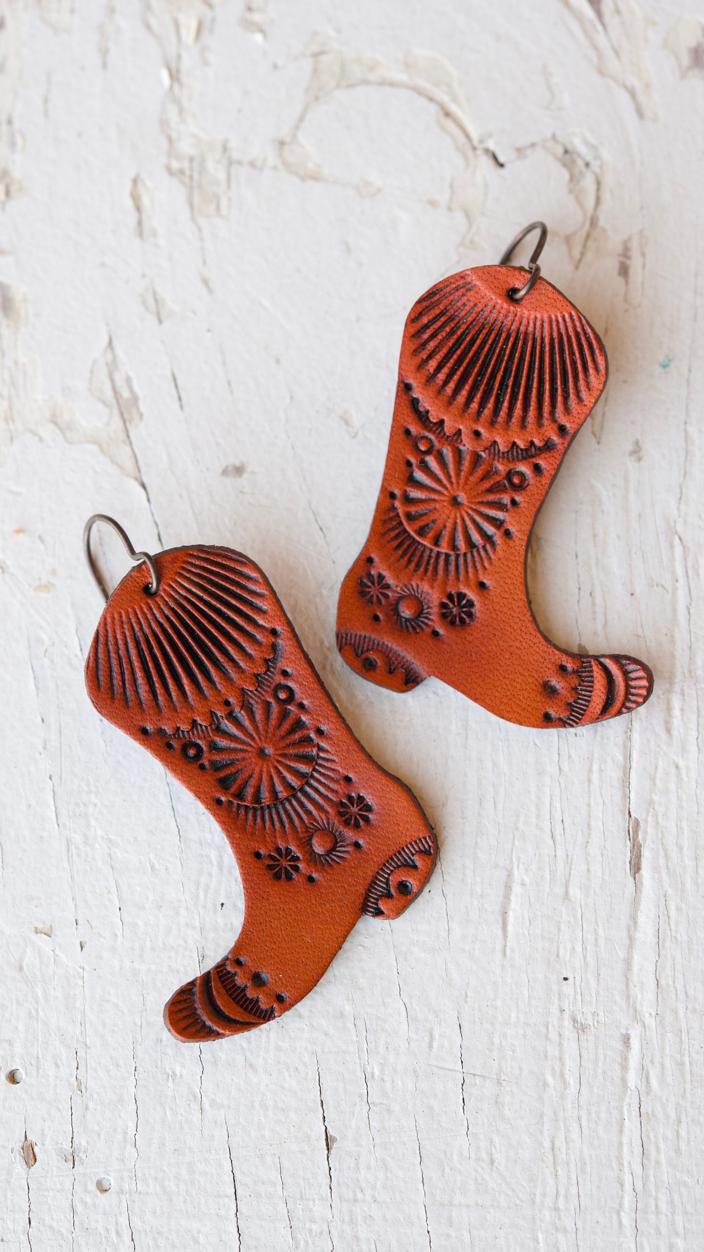 Cowboy Boot Leather Earrings - Cowgirl Western Jewelry Lightweight Style Ready To Ship