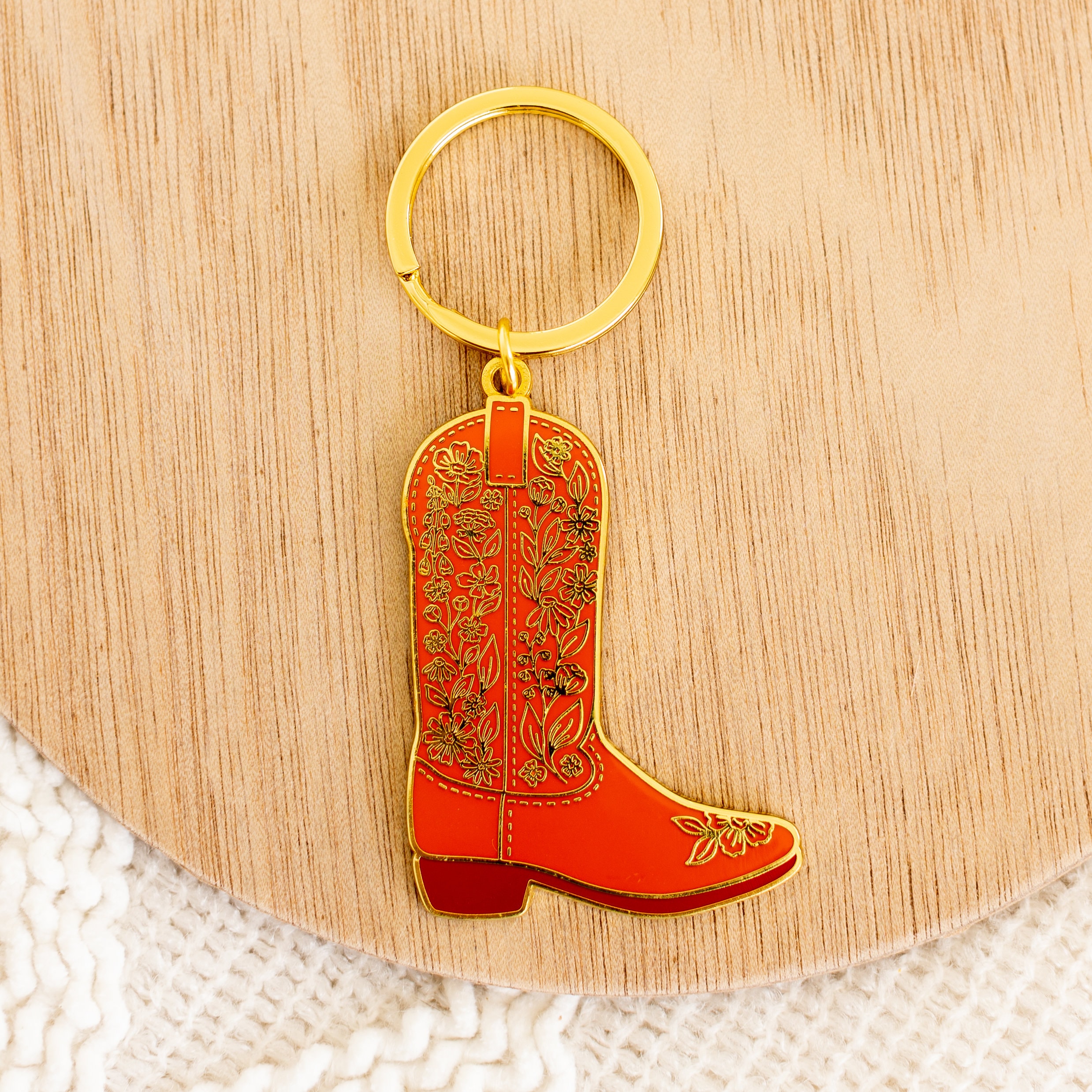 Cowboy Boot Metal Keychain 2x2 In