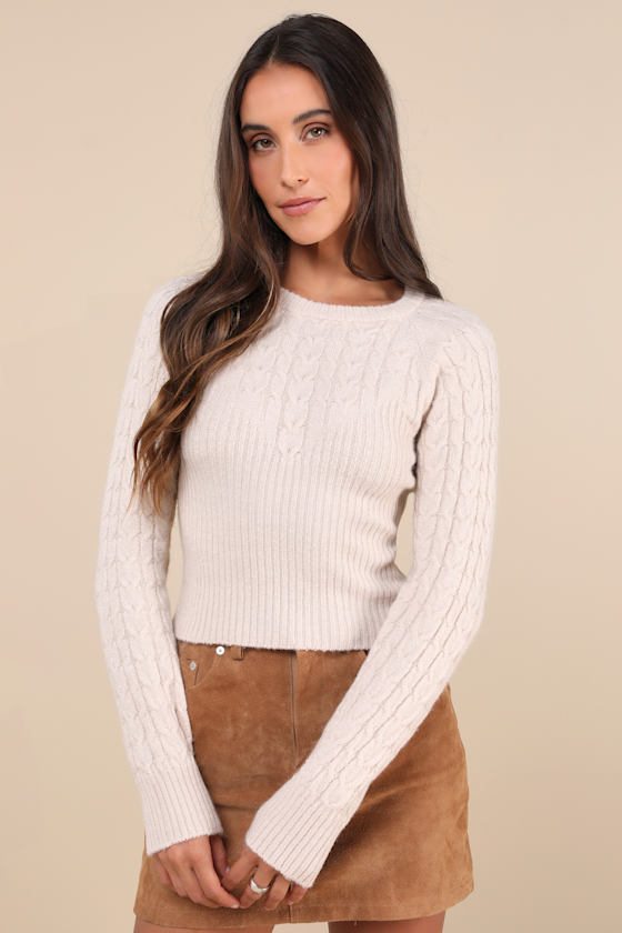 Cozy Aim Beige Cable Knit Ribbed Sweater Top