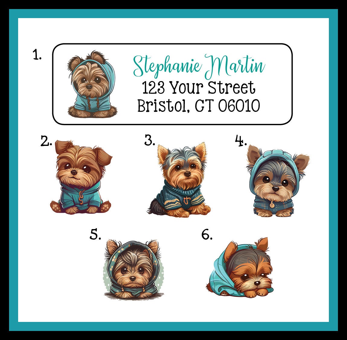 Cozy Yorkshire Terriers Labels, Property Of, Address Sets Of 30 Personalized Winter Hat, Hoodies, Yorkies