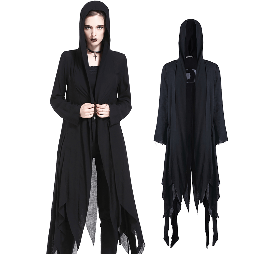 Crescent Moon Shredded Gothic Punk Long Hoodie Trench Coat