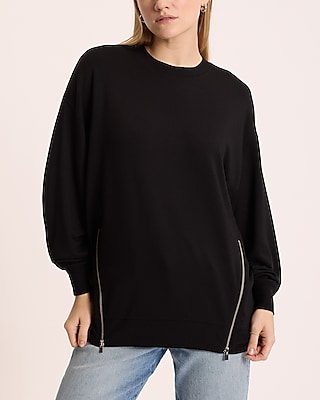 Crew Neck Side Zipper Oversized Sweatshirt