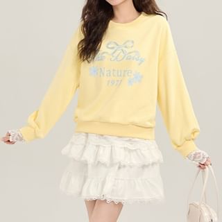 Crewneck Lettering Pullover / High Rise Mini Tiered Skirt