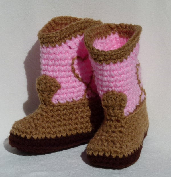 Crib Shoes Booties Baby Cowgirl Boots With Heart Shaped Heels Choose A Size - Pink